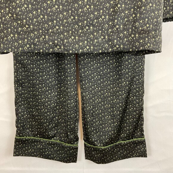 Bed to Brunch Pajama Set XS Black Green Print Tie Elastic Waist  Long Sleeve - Picture 9 of 16